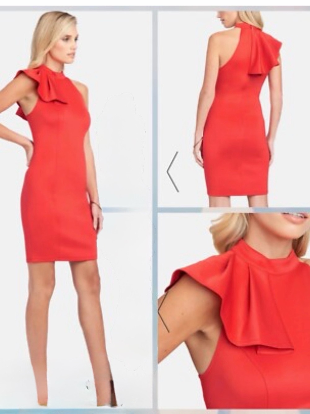 bebe Red One-Shoulder Ruffle Sheath Dress - Picture 6 of 6